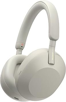Casque audio blanc Sony WH-1000XM5 sur fond blanc.