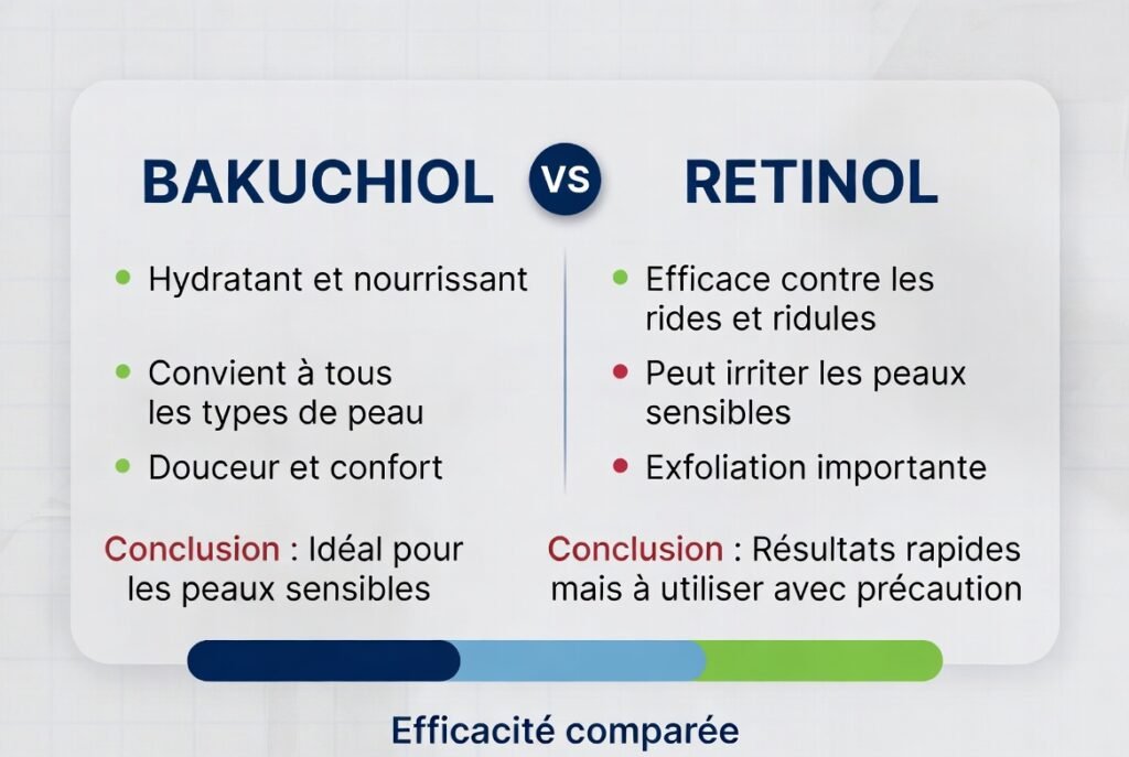 Comparaison infographie bakuchiol versus rétinol bienfaits alternatives naturelles sans irritation