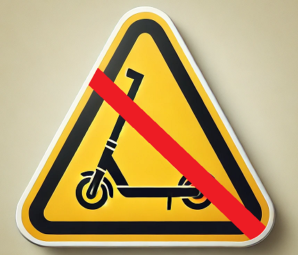 Panneau d'avertissement illustrant les erreurs à éviter lors de l'achat d'une trottinette électrique