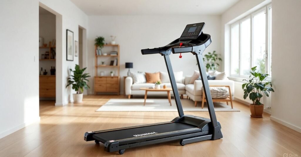 Tapis de course pliable compact dans intérieur moderne lumineux