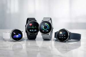 Montres connectées santé 2026 disposées sur fond moderne