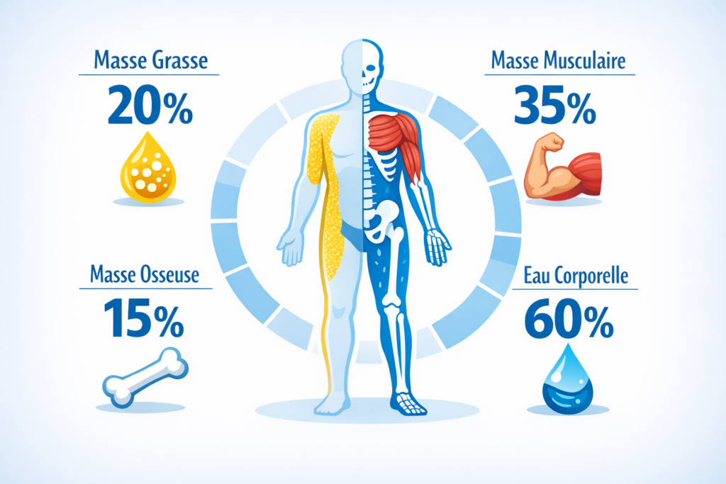 Infographie composition corporelle mesurée par pourcentage
