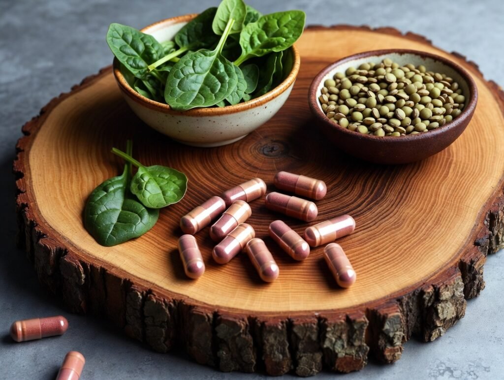 Supplément alimentaire énergie fer avec épinards et lentilles