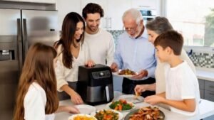 Meilleur airfryer 2026 en action avec famille heureuse