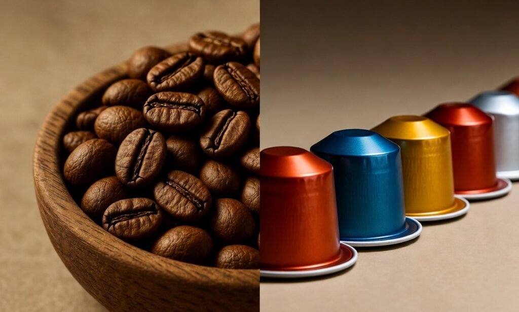 Comparaison grains café entiers versus capsules pour machine à café