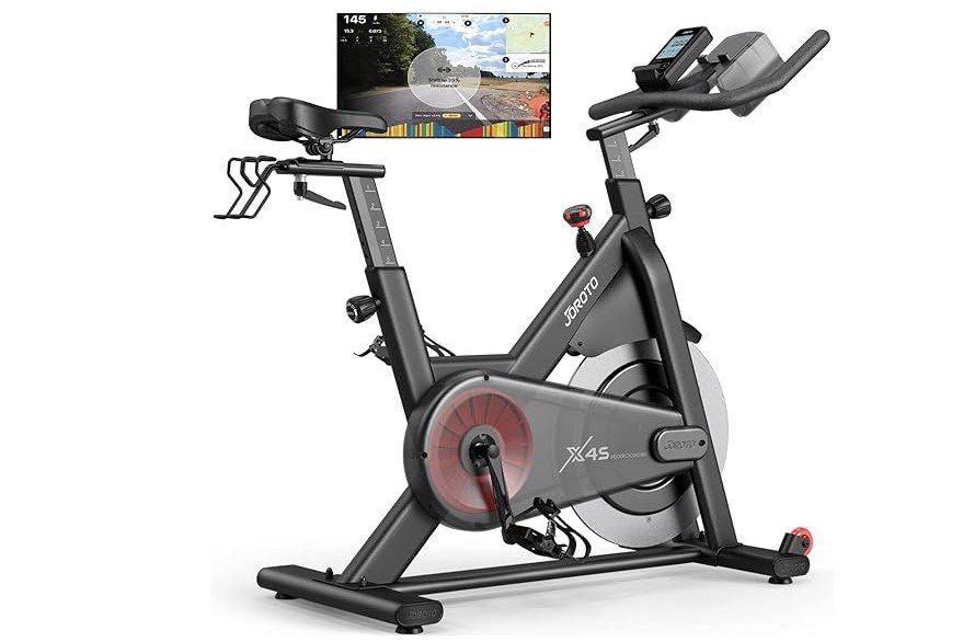 Vélo d'appartement connecté Joroto silencieux avec tablette Kinomap et écran LCD