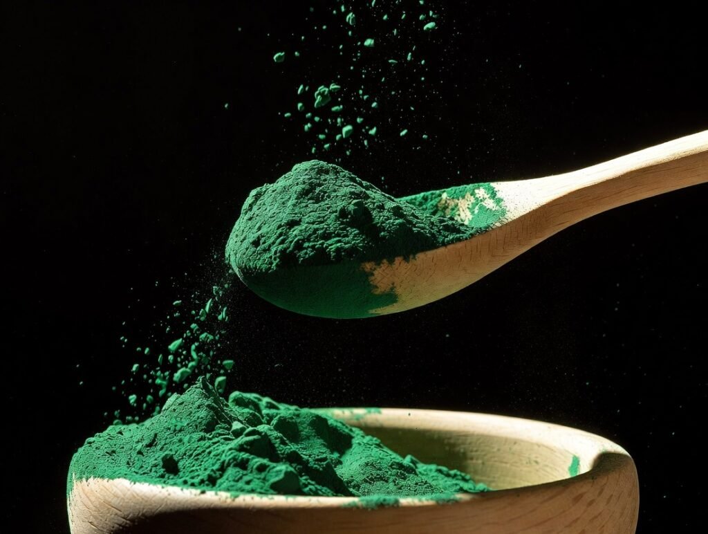 Spiruline en poudre verte éclatante
