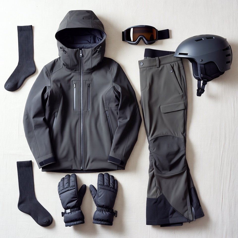 Tenue de ski complète composée de vêtements et accessoires essentiels