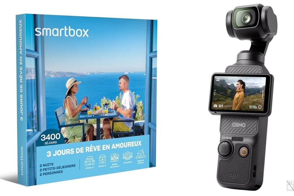 Smartbox et caméra DJI Osmo Pocket sur fond blanc
